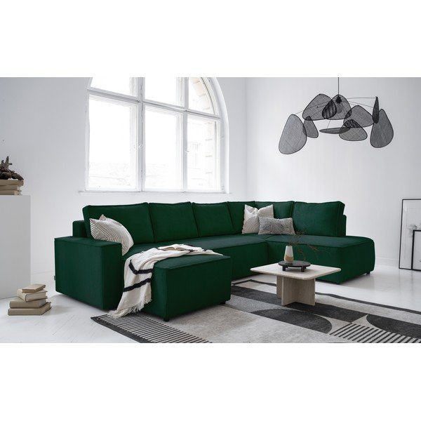 Tamno zelena sklopiva kutna garnitura od samta (s desnim kutom/u obliku slova "U") Brave Dave – Miuform-image-2