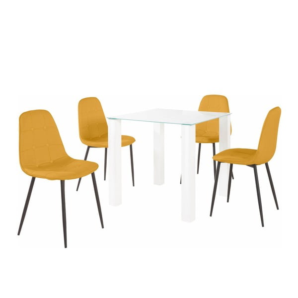 Set za blagovaonski stol i 4 žute Støraa Dante stolice, dužina stola 80 cm