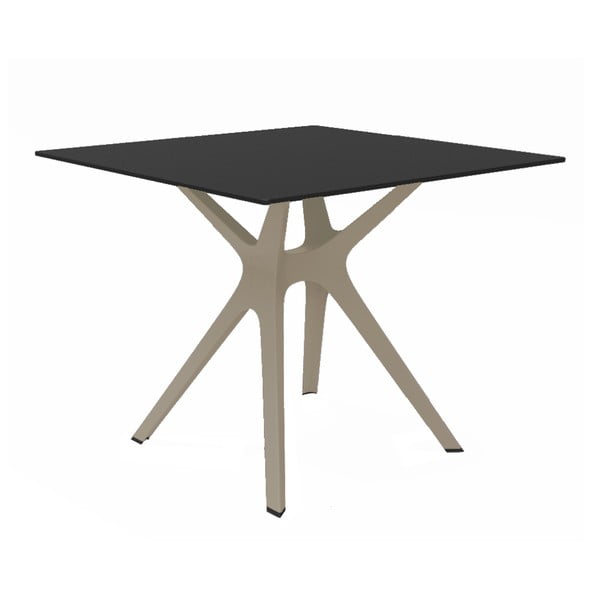 Blagovaonski stol sa smeđim nogama i crnom pločom pogodan za vanjski Resol Vela, 90 x 90 cm