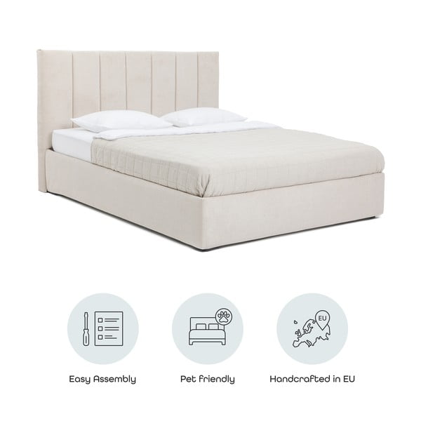 Bež tapecirani bračni krevet s podnicom i prostorom za odlaganje 180x200 cm Thessa Bold Line – Bonami Selection-image-4