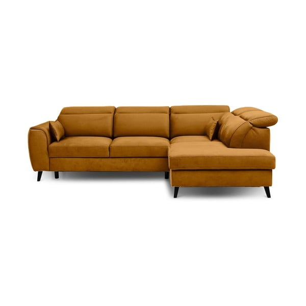 Žuta  baršunasti sklopiva/s prostorom za odlaganje kutna garnitura (s desnim kutom/u obliku slova L) Noble – ELTAP