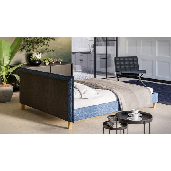 Plavi tapecirani bračni krevet s podnicom 160x200 cm Tina - Ropez-image-3