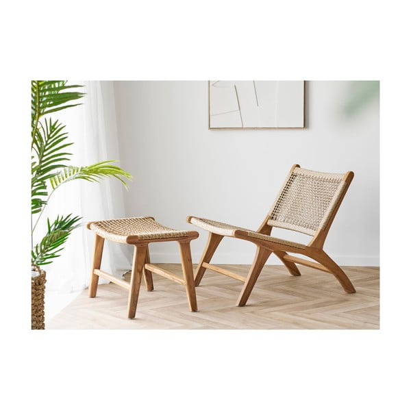 Pletena fotelja s naslonjačem za noge u prirodnoj boji Derby – House Nordic-image-1