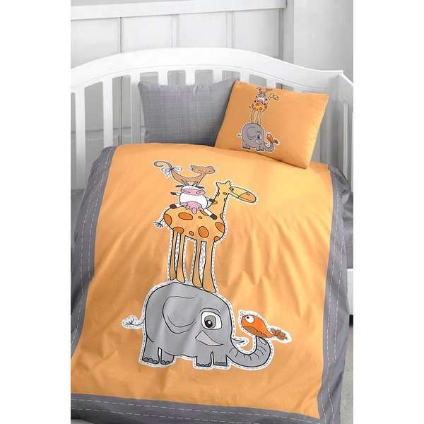 Pamučna dječja posteljina za dječji krevetić s uključenom plahtom/4-dijelna 100x150 cm Orange Animal – Mila Home