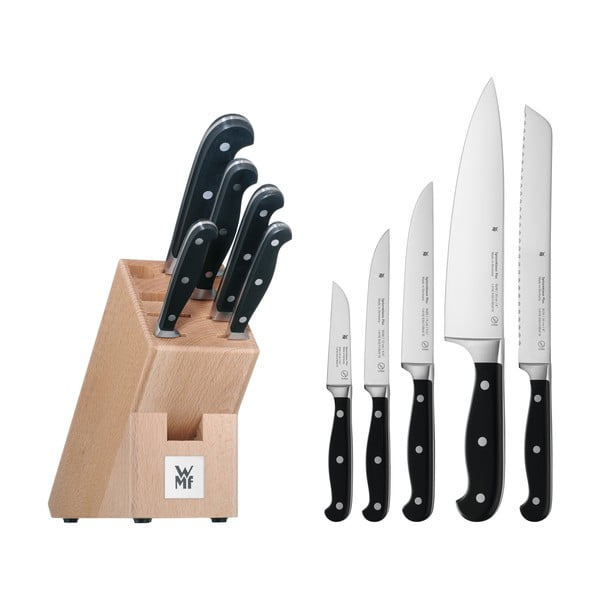 Set od 5 noževa od posebno kovanog nehrđajućeg čelika i kuhinjskog bloka WMF Spitzenklasse Plus