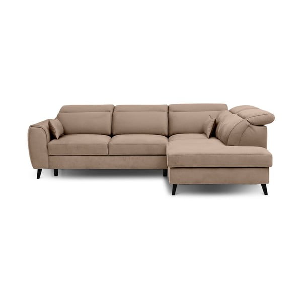 Svjetlo smeđa baršunasti sklopiva/s prostorom za odlaganje kutna garnitura (s desnim kutom/u obliku slova L) Noble – ELTAP