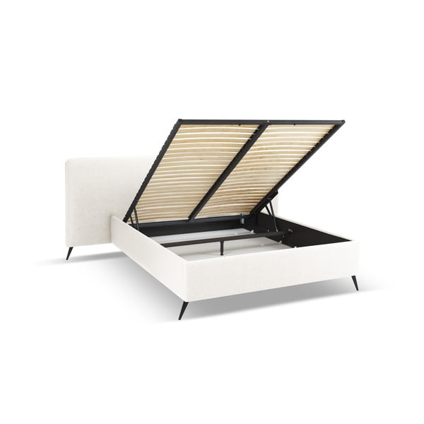 Krem tapecirani bračni krevet s prostorom za pohranu s podnicom 160x200 cm Walter – Milo Casa-image-2