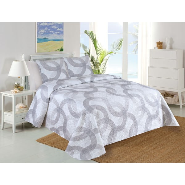 Bijeli/sivi prošiven set prekrivača i jastučnice 220x240 cm Circulo – My House