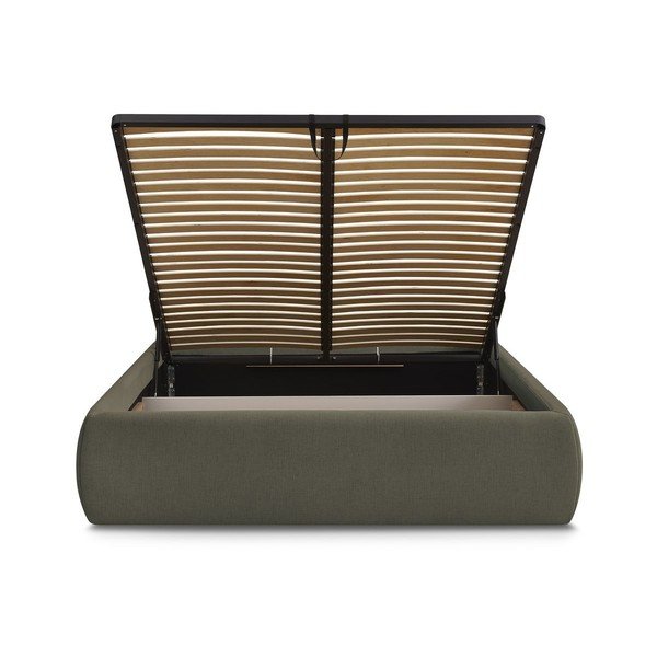 Tamno zeleni tapecirani bračni krevet s prostorom za odlaganje/bez uzglavlja s podnicom 180x200 cm Inera – Bobochic Paris-image-4