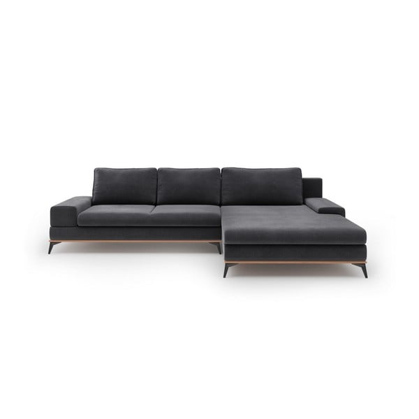 Tamno sivi kutni kauč na razvlačenje s baršunastim pokrivačem Windsor &amp; Co Sofas Astre, desni kut
