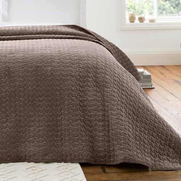 Tamno smeđi prošiven prekrivač od samta 240x260 cm Attica Velvet – Bianca-image-1
