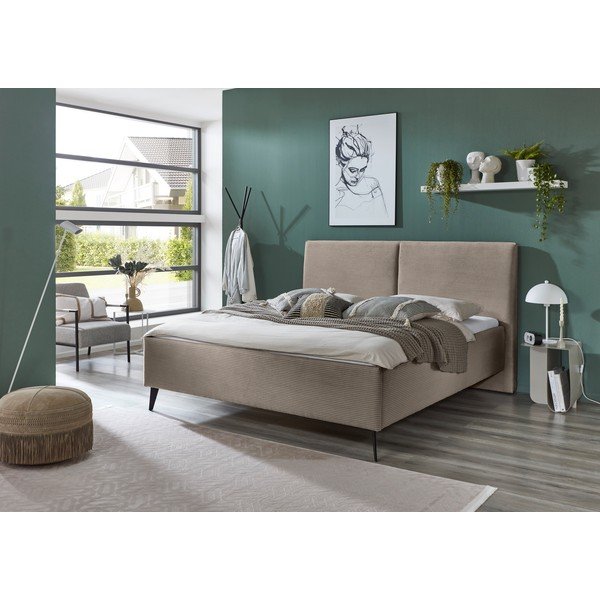 Smeđe-sivi tapecirani bračni krevet s prostorom za odlaganje s podnicom 180x200 cm Lando – Meise Möbel-image-1