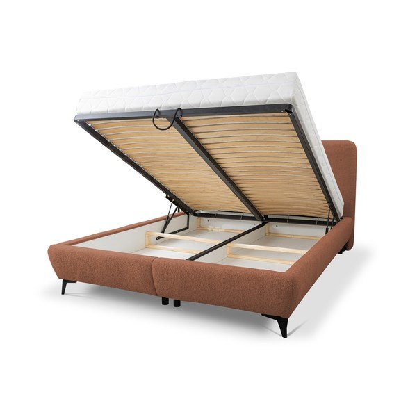 Tapecirani bračni krevet s prostorom za pohranu s podnicom 140x200 cm boje terakote Makapu – Makamii-image-1