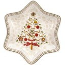 Crveno-bijela porculanska zdjela za posluživanje s božićnim motivom u obliku zvijezde Villeroy & Boch Gingerbread Village, 24,5 x 24,5 cm
