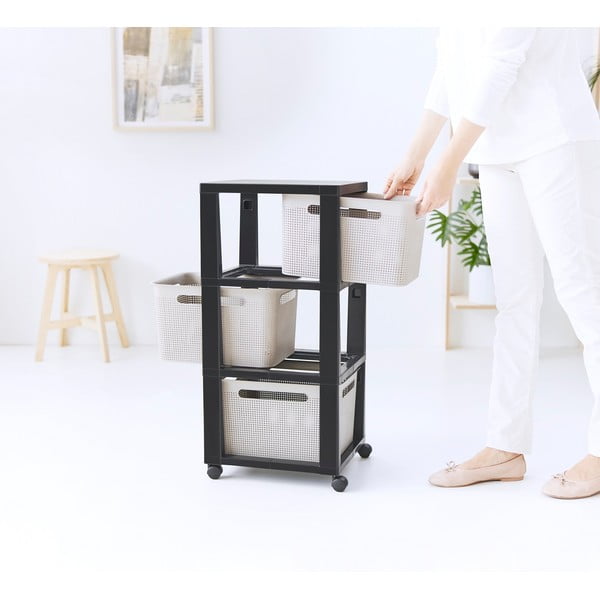 Crno-bež plastični mobilni poličar 30x77 cm Brisen - Rotho-image-4