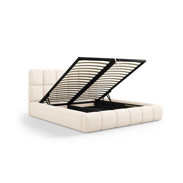 Krem tapecirani bračni krevet s prostorom za odlaganje s podnicom 140x200 cm Bellis – Micadoni Home-image-2