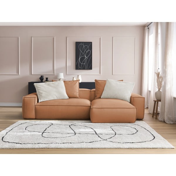 Smeđa kutna garnitura od imitacije kože (promjenjiva) Boheme – Bobochic Paris-image-1