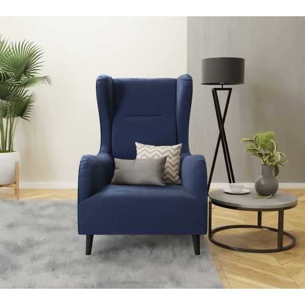 Tamno plava baršunasta wing fotelja Carole – Ropez-image-3