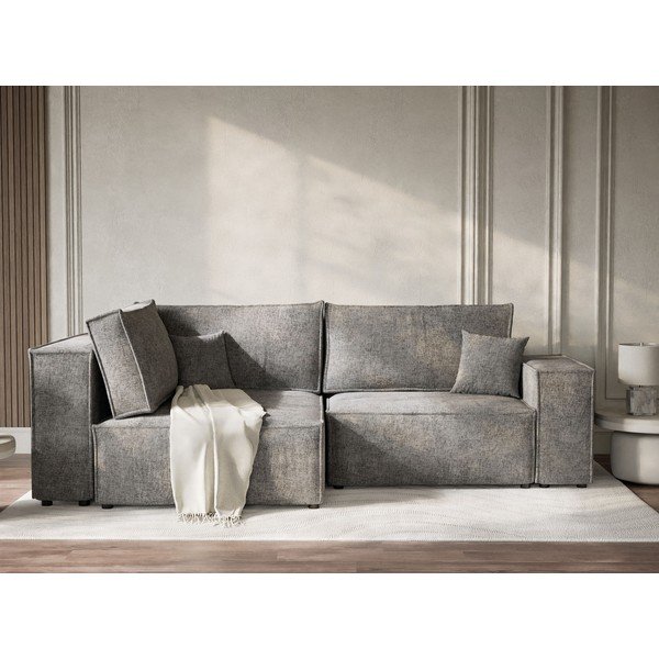 Siva sklopiva/s prostorom za odlaganje kutna garnitura od šenila (s lijevim kutom/u obliku slova L) Tonga – Maison de Rêve-image-1