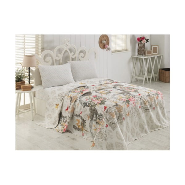 Bijeli pamučni prekrivač za bračni krevet Angel Beige, 200 x 230 cm