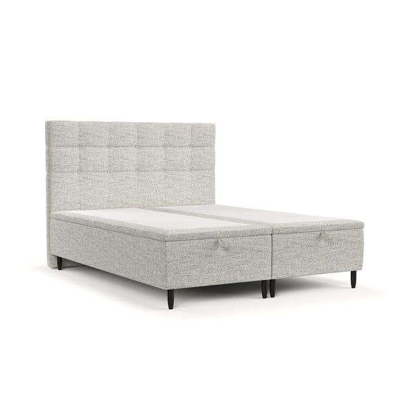Svijetlo sivi tapecirani bračni krevet s prostorom za pohranu 200x200 cm Senses – Maison de Rêve