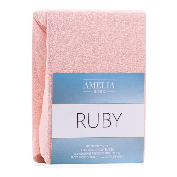 Svijetlo ružičasta plahta s gumom od frotira 160x200 cm Ruby – AmeliaHome-image-2