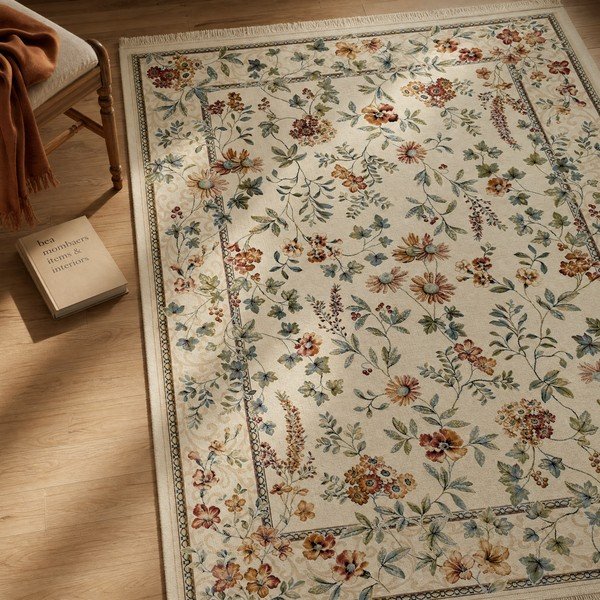 Krem tepih viskozan 135x195 cm Oriental Flowers – Nouristan-image-1