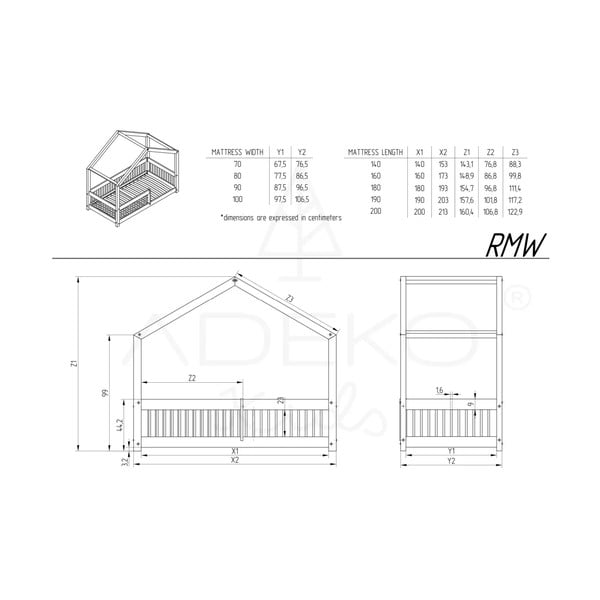 Dječji krevet od masivnog bora u obliku kućice 120x200 cm u prirodnoj boji Mila RMW – Adeko-image-3