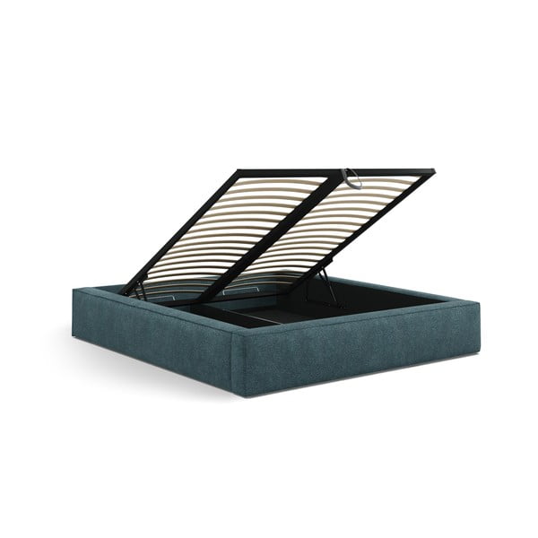 Plavi tapecirani bračni krevet s prostorom za odlaganje s podnicom 160x200 cm Simon Darren – Micadoni -image-4