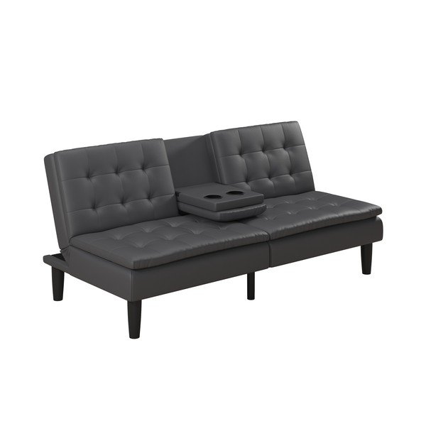 Siva sklopiva sofa od imitacije kože 191 cm Maine – Støraa-image-1