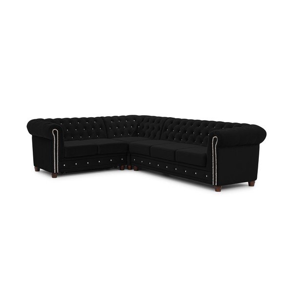 Crna baršunasti sklopiva kutna garnitura (s lijevim kutom/u obliku slova L) York Blik – Ropez