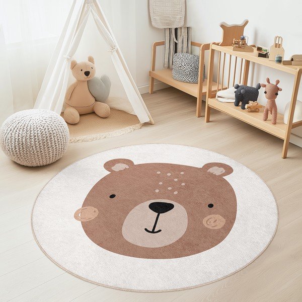 Smeđi/krem periv dječji tepih ø150 cm Teddy Bear – Mila Home-image-1