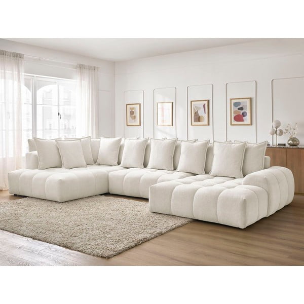 Bijela sklopiva/s prostorom za odlaganje kutna garnitura od šenila (s lijevim kutom/u obliku slova "U") Everest – Bobochic Paris-image-1