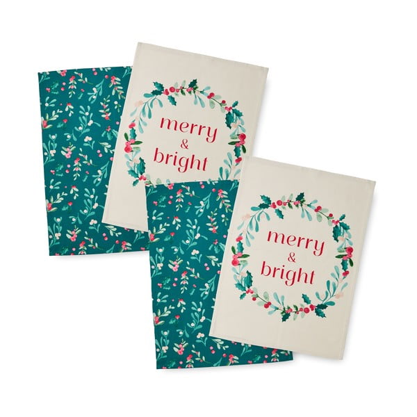 Pamučna kuhinjska krpa 4 kom s božićnim motivom 50x70 cm Holly and Mistletoe – Catherine Lansfield-image-2