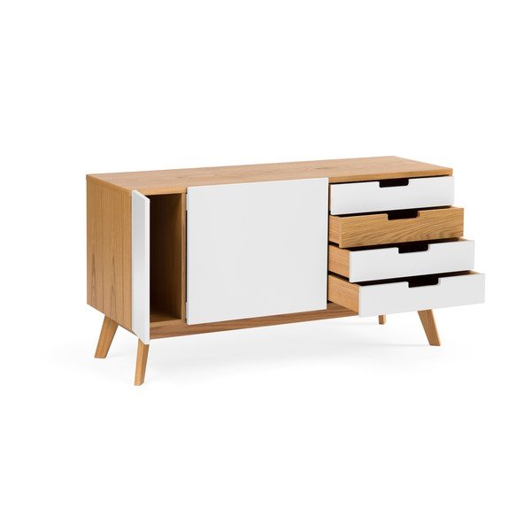 Bijela komoda sa detaljima prirodnod drva Woodman Lovac-image-2