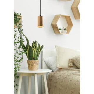 Crna viseća svjetiljka s drvenim sjenilom ø 7 cm Tubo – Candellux Lighting
