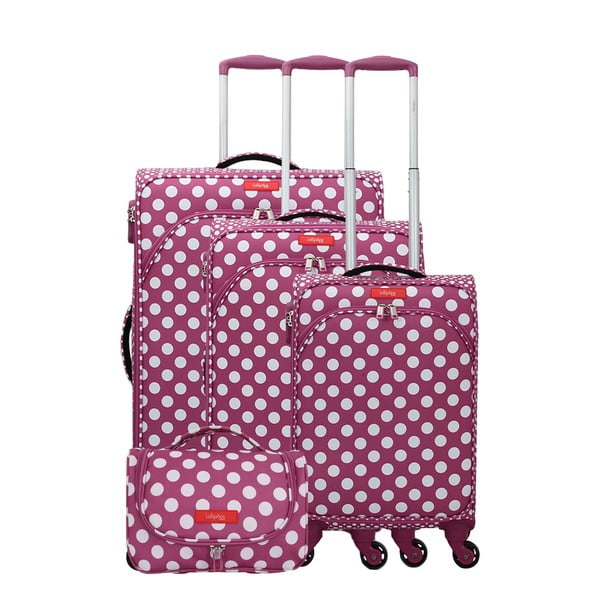 Set od 3 ružičasto-ljubičasta kofera na četiri kotača i kozmetičke torbice Lollipops