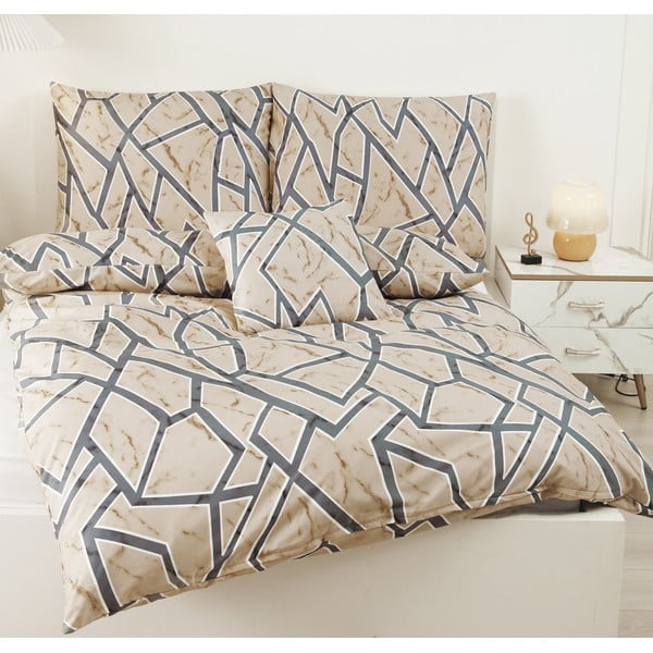 Svjetlo smeđa 6-dijelna posteljina za krevet za jednu osobu od mikrosatena 140x200 cm Marco – My House-image-1