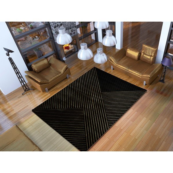 Crni tepih Universal Gold Stripes, 140 x 200 cm-image-1