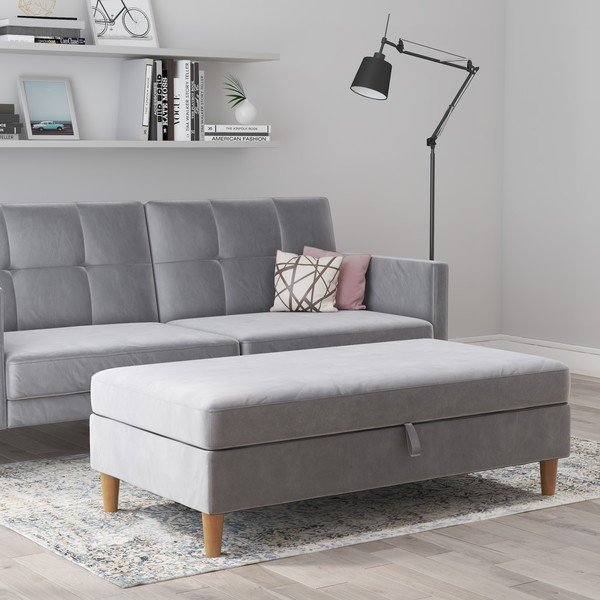 Svijetlo sivi baršunast tabure Lilly – Støraa-image-3