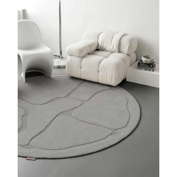 Sivi vunen okrugao tepih ø 120 cm Morphic Organica – Agnella-image-2