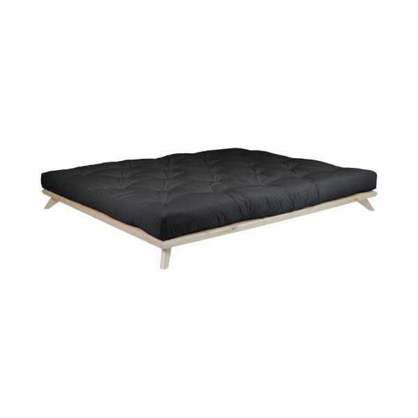 Bračni krevet od borovine s madracem Karup Design Senza Double Latex Natural Clear/Black, 180 x 200 cm