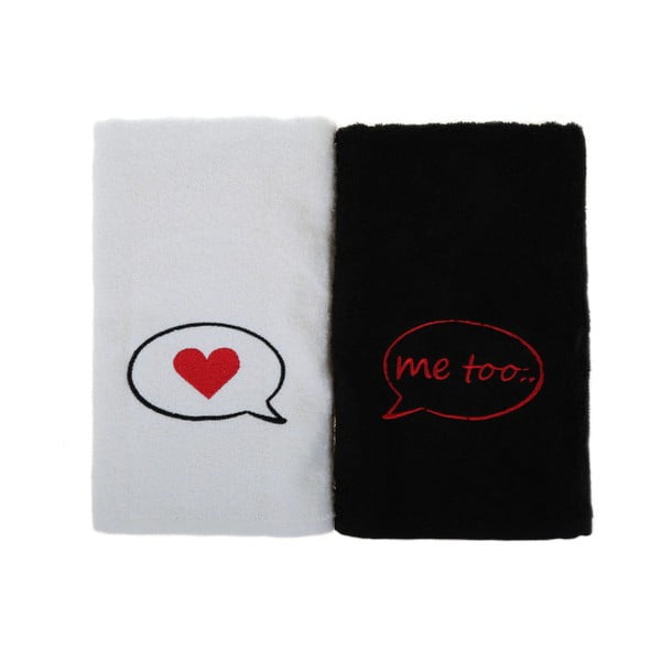 Set od 2 crno-bijela pamučna ručnika Me Too, 50 x 90 cm