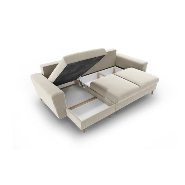 Bež baršunasti sklopiva/s prostorom za odlaganje kutna garnitura Kyoto – Cosmopolitan Design-image-3