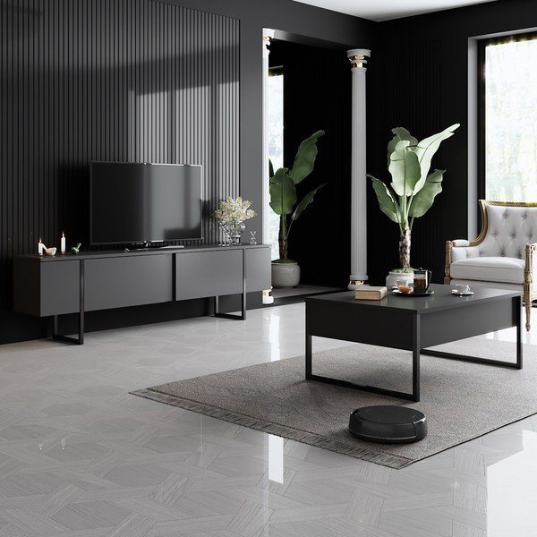 Antracitno siva TV komoda 180x30 cm Luxe – Kalune Design-image-4