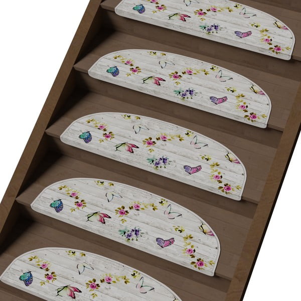 Krem set tepiha za stepenice 16 kom 20x65 cm Butterfly Life – Vitaus-image-1