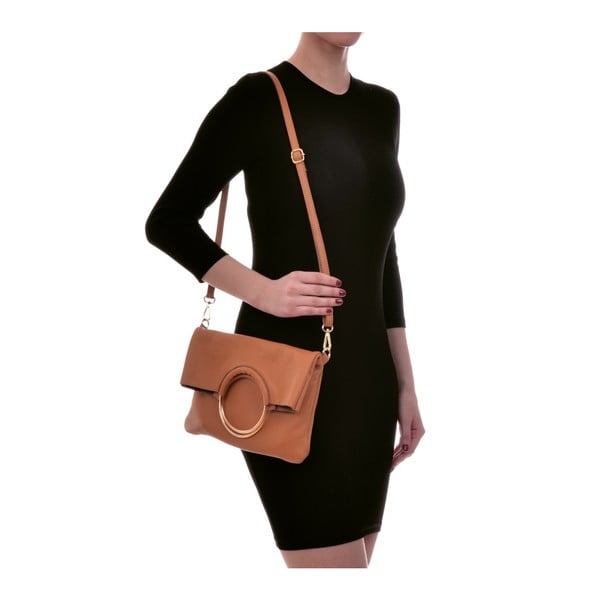 Konjak smeđa kožna torbica Luisa Vannini Pergon Cross-image-4