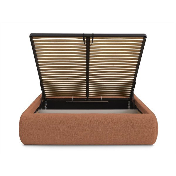 Narančasti tapecirani bračni krevet s prostorom za odlaganje/bez uzglavlja s podnicom 160x200 cm Inera – Bobochic Paris-image-4