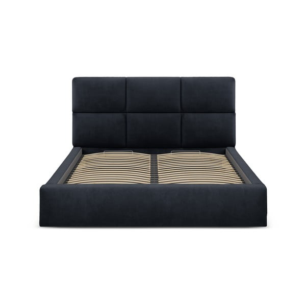 Tamno plavi tapecirani bračni krevet s prostorom za odlaganje s podnicom 200x200 cm Libera – Windsor & Co Sofas-image-4