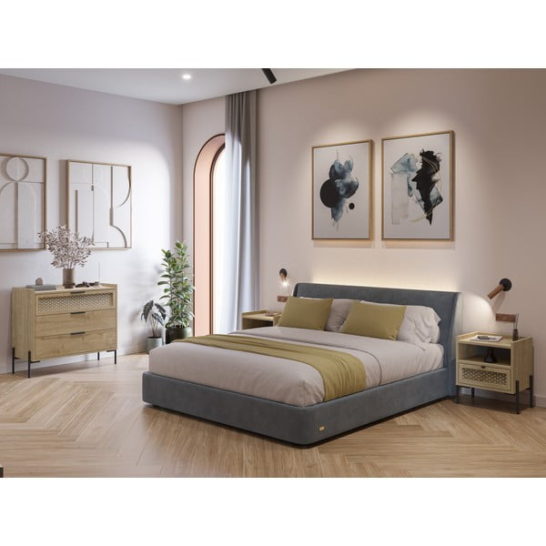 Noćni ormarić u dekoru hrasta s policama u prirodnoj boji Inca – Marckeric-image-1